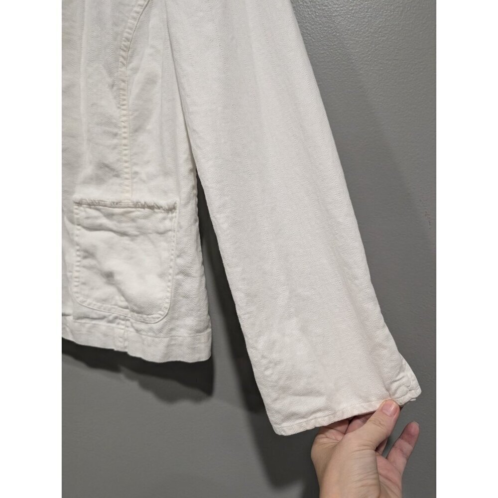 J Jill White Linen Blend Jacket Blazer Casual Lightweight Travel Fringe Sz 10 - Picture 7 of 16